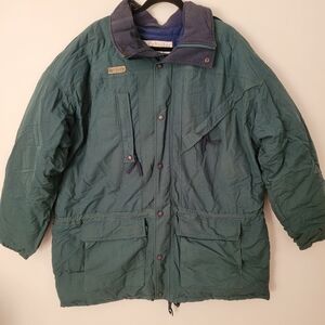 COLUMBIA Mens Jacket Green XL Removable Hood Down Insulated Outdoor Camp Winter